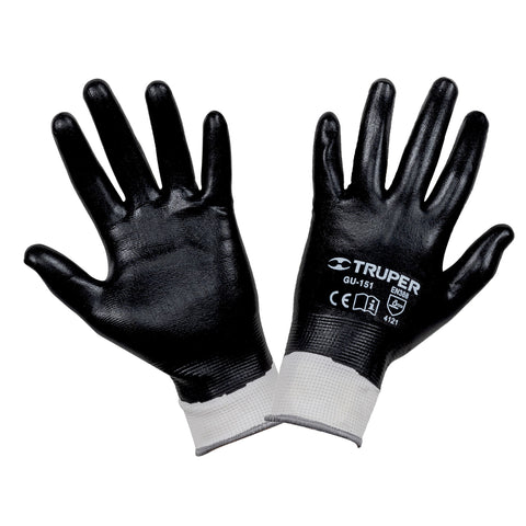 GUANTES DE NITRILO EN PALMA Y DORSO, COLOR NEGRO, CHICO
