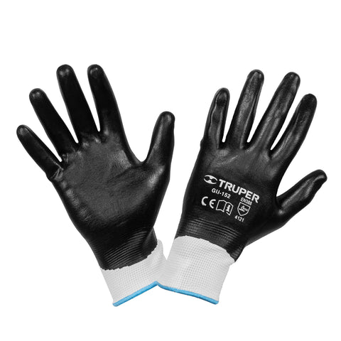 GUANTES DE NITRILO EN PALMA Y DORSO, COLOR NEGRO, MEDIANO