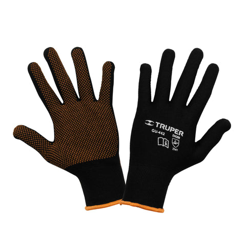 GUANTES DE POLIESTER CON PUNTOS DE PVC EN PALMA, MEDIANOS