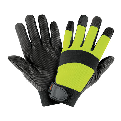 GUANTES MECÁNICO, ALTA VISIBILIDAD, PALMA POLIURETANO, VERDE