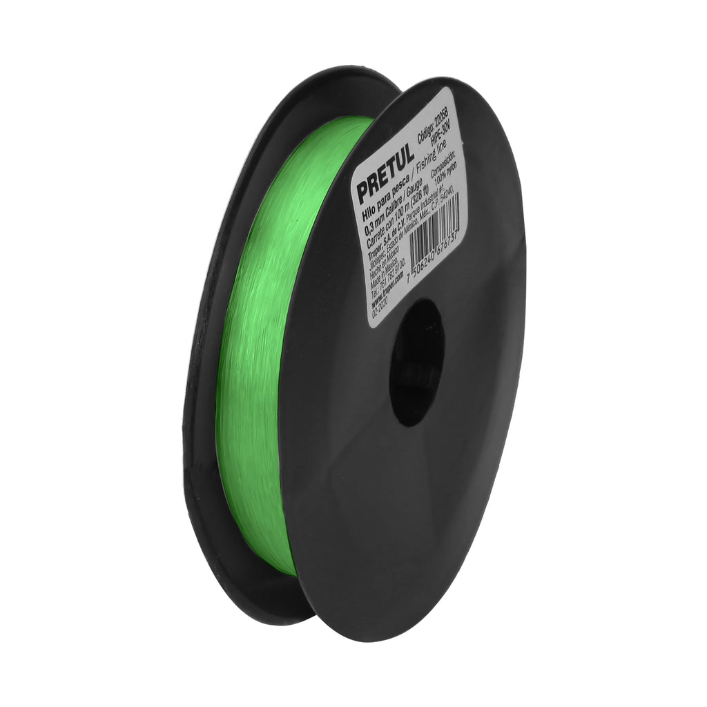 CARRETE CON 100 M DE HILO PARA PESCA VERDE CALIBRE 0.30 MM