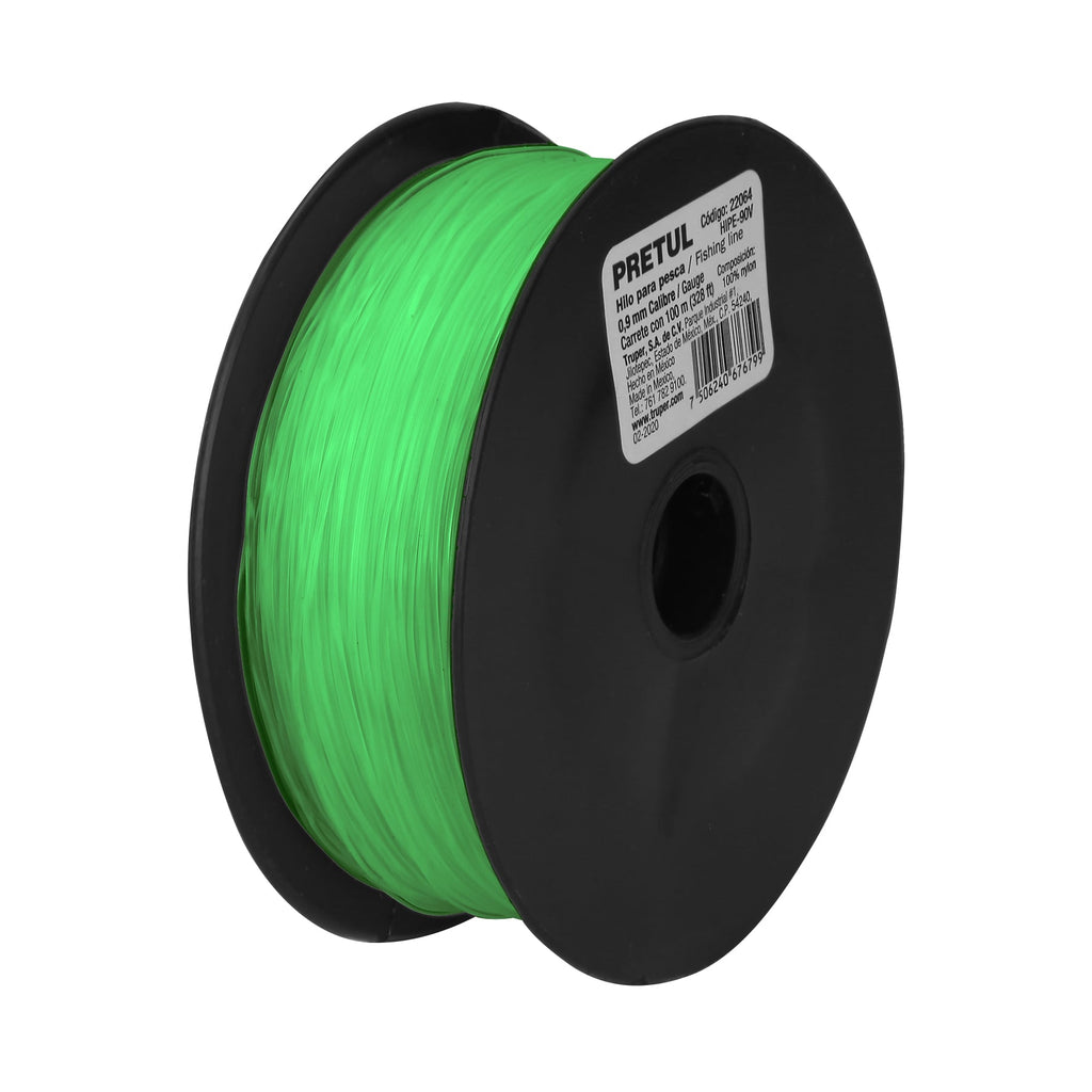 CARRETE CON 100 M DE HILO PARA PESCA VERDE CALIBRE 0.90 MM