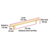 JALADERA DE 192MM ESTILO CILINDRO ACABADO LATON BRILLANTE