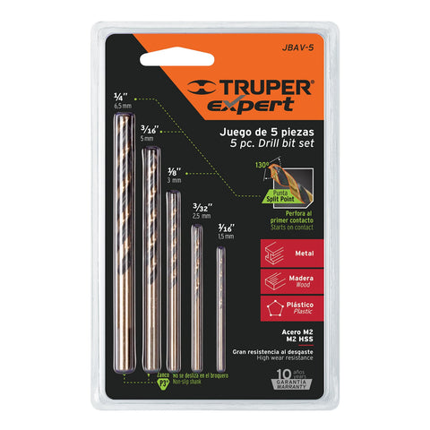 JUEGO DE BROCAS HSS 5% COBALTO 5 PZAS