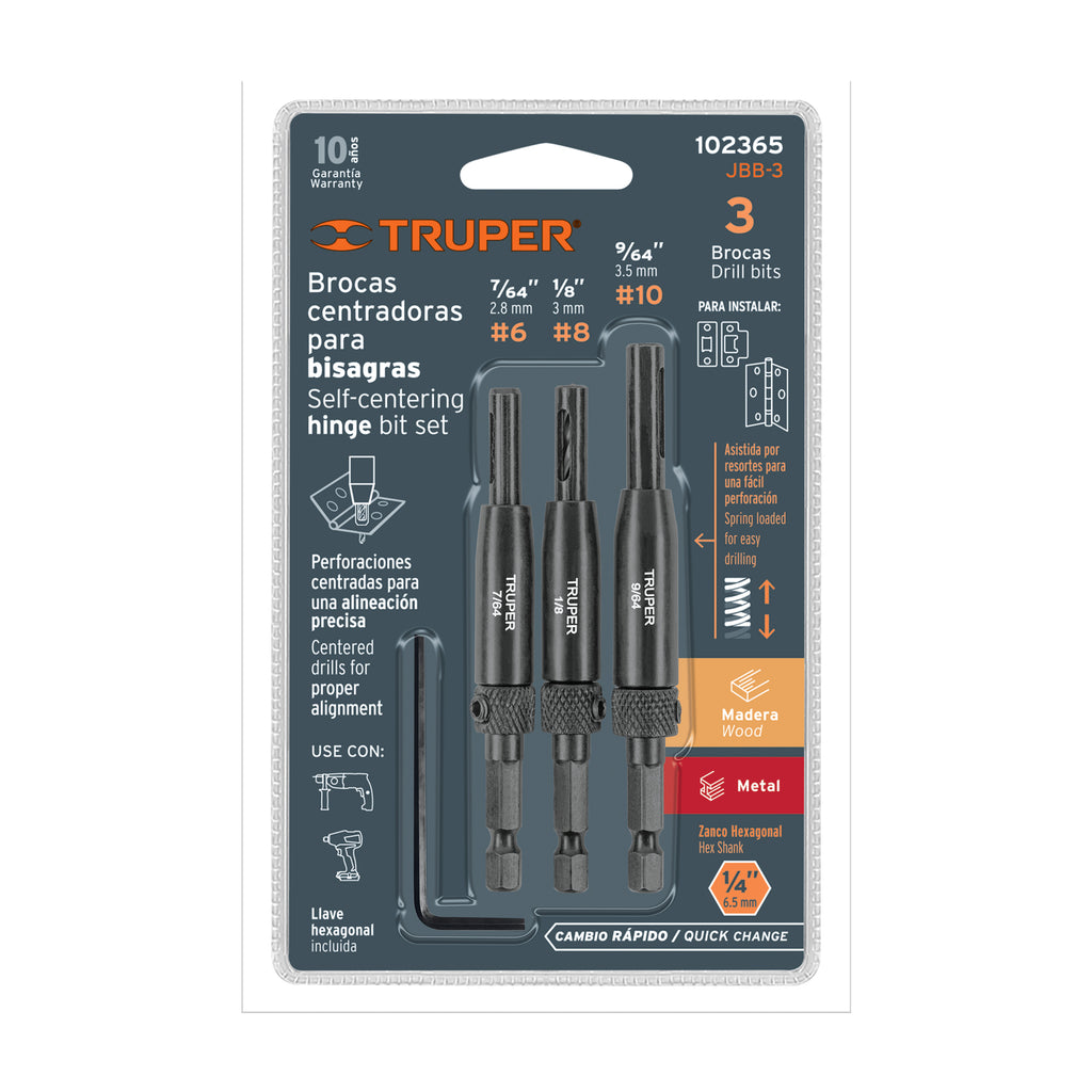JUEGO DE 3 BROCAS PARA BISAGRA, TRUPER