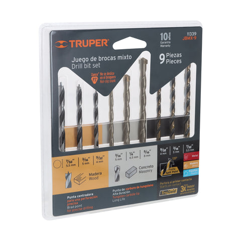 JUEGO DE 9 BROCAS PARA CONCRETO, MADERA Y METAL