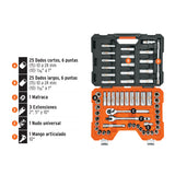 JUEGO DE 56 HERRAMIENTAS CUADRO 1/2' STD Y MM PARA MECANICO