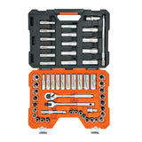 JUEGO DE 56 HERRAMIENTAS CUADRO 1/2' STD Y MM PARA MECANICO