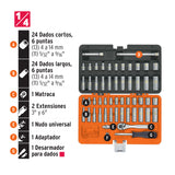 JUEGO DE 54 HERRAMIENTAS CUADRO 1/4' STD Y MM PARA MECANICO