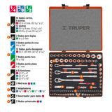 JUEGO DE DADOS, CUADRO 1/4, 3/8 Y 1/2', 103 PIEZAS, STD Y MM