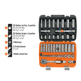 JUEGO DE 45 HERRAMIENTAS CUADRO 3/8' STD Y MM PARA MECANICO