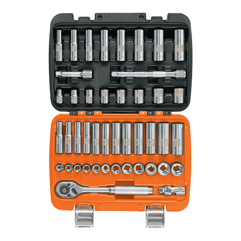 JUEGO DE 45 HERRAMIENTAS CUADRO 3/8' STD Y MM PARA MECANICO