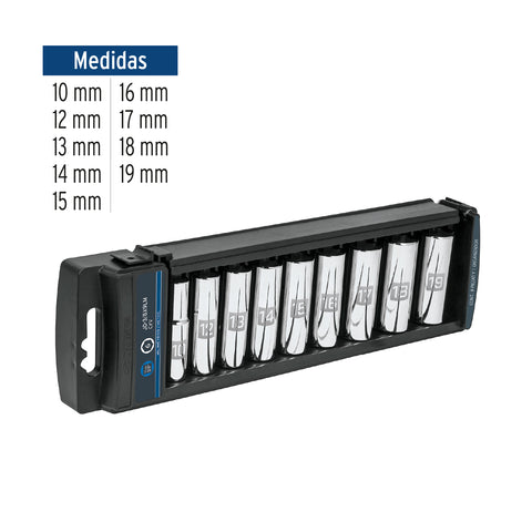 JGO DE DADOS LARGOS STD CUADRO 3/8' 9 PZAS