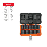 JUEGO DE 12 DADOS CUADRO 1/2' DE IMPACTO 6 PUNTAS STD