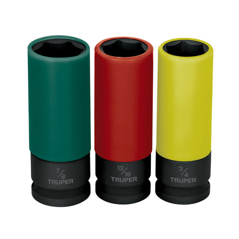 JUEGO 3 DADOS LARGOS 1/2' IMPACTO PROTECCISN PLASTICA 6P STD