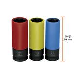 JUEGO 3 DADOS LARGOS 1/2' IMPACTO PROTECCISN PLASTICA 6P MM