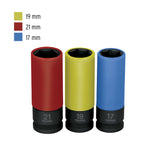 JUEGO 3 DADOS LARGOS 1/2' IMPACTO PROTECCISN PLASTICA 6P MM