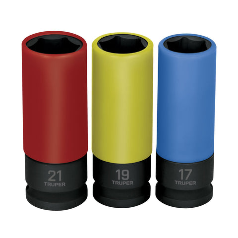 JUEGO 3 DADOS LARGOS 1/2' IMPACTO PROTECCISN PLASTICA 6P MM