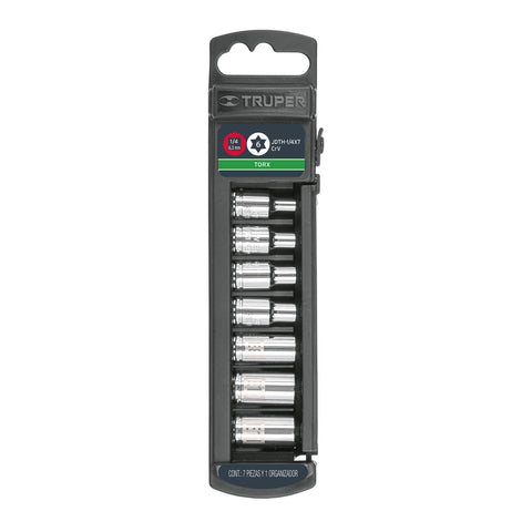 JUEGO DE 7 DADOS TORX CUADRO 1/4', TRUPER