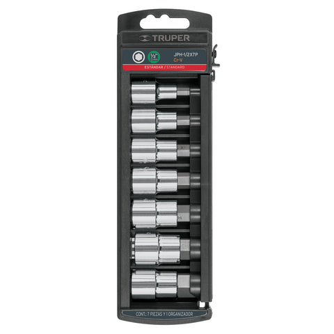 JUEGO DE 7 DADOS CUADRO 1/2' PUNTA HEXAGONAL STD, TRUPER