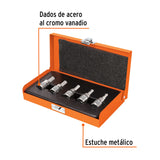JUEGO DE 5 DADOS CUADRO 3/8' PUNTA HEX STD, ESTUCHE METALICO