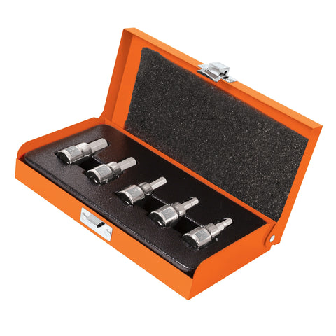 JUEGO DE 5 DADOS CUADRO 3/8' PUNTA HEX STD, ESTUCHE METALICO