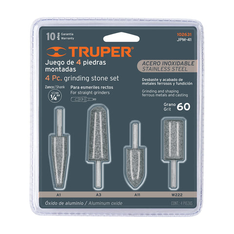 JUEGO DE 4 PIEDRAS MONTADAS ZANCO 1/4, ACERO INOX, TRUPER