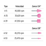 JUEGO DE 5 PIEDRAS MONTADAS ZANCO 1/4' Y 1/8',USO GENERAL