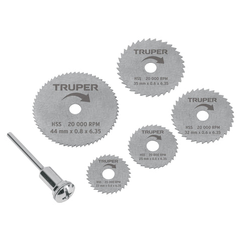 JUEGO DE 5 MINI DISCOS SIERRAS PARA MOTOTOOL, TRUPER
