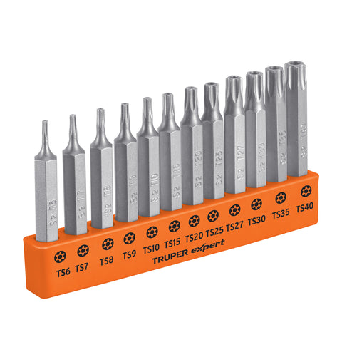 JUEGO DE 12 PUNTAS TORX COMBINADAS C/SEGURO LARGO 2' EXPERT