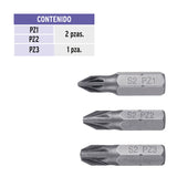 JUEGO DE 5 PUNTAS POZIDRIV COMBINADAS LARGO 1', EXPERT