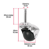 RODAJA ESFÉRICA, 40 MM CON ESPIGA TIPO SOCKET