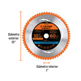DISCO SIERRA 10' PARA MADERA, 60 DIENTES CENTRO 1', EXPERT