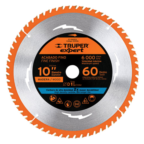 DISCO SIERRA 10' PARA MADERA, 60 DIENTES CENTRO 1', EXPERT