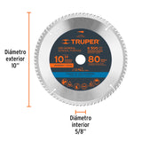 DISCO SIERRA 10' PARA MADERA, 80 DIENTES CENTRO 5/8', TRUPER