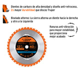DISCO SIERRA 12' PARA MADERA, 40 DIENTES CENTRO 1', EXPERT
