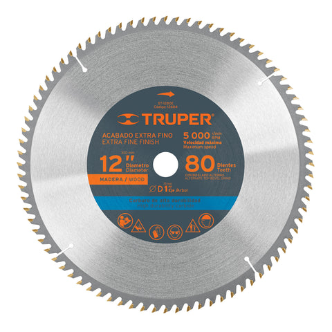 DISCO SIERRA 12' PARA MADERA, 80 DIENTES CENTRO 1', TRUPER