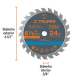 DISCO SIERRA 6-1/2 P/MADERA, 24 DIENTES CON CENTRO 5/8