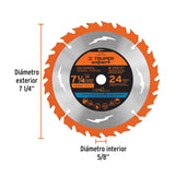 DISCO SIERRA 7-1/4' P/MADERA, 24 DIENTES CENTRO 5/8', EXPERT