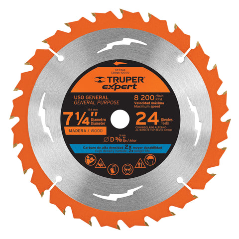 DISCO SIERRA 7-1/4' P/MADERA, 24 DIENTES CENTRO 5/8', EXPERT