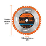 DISCO SIERRA 7-1/4' P/MADERA, 40 DIENTES CENTRO 5/8', EXPERT