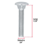 TORNILLO COCHE GALVANIZADO, 1/4 X 1 1/4" POR CAJA C/100 PZAS