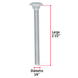 TORNILLO COCHE GALVANIZADO, 1/4 X 2 1/2" POR CAJA C/50 PZAS