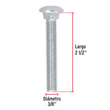 TORNILLO COCHE GALVANIZADO, 3/8 X 2 1/2" POR CAJA C/50 PZAS