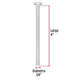 TORNILLO ACERO GALVANIZADO TIPO MÁQUINA, 1/4X4" CAJA C/30 PZAS