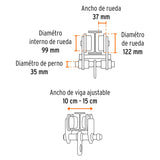 TROLE DE CARGA 3 TON PARA VIGAS IPS E IPR, AJUSTABLE, TRUPER